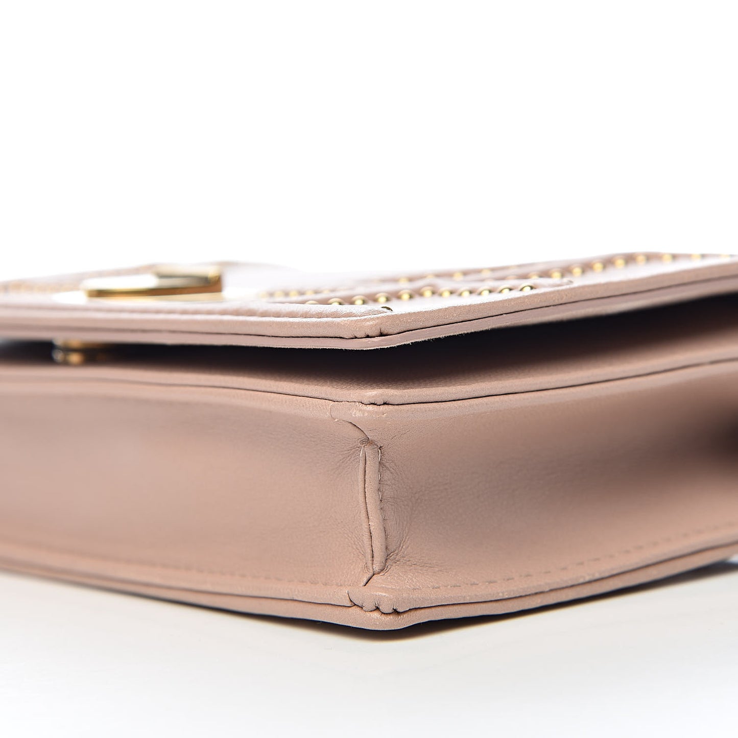 Calfskin Studded Diorama Wallet on Chain Pouch Nude