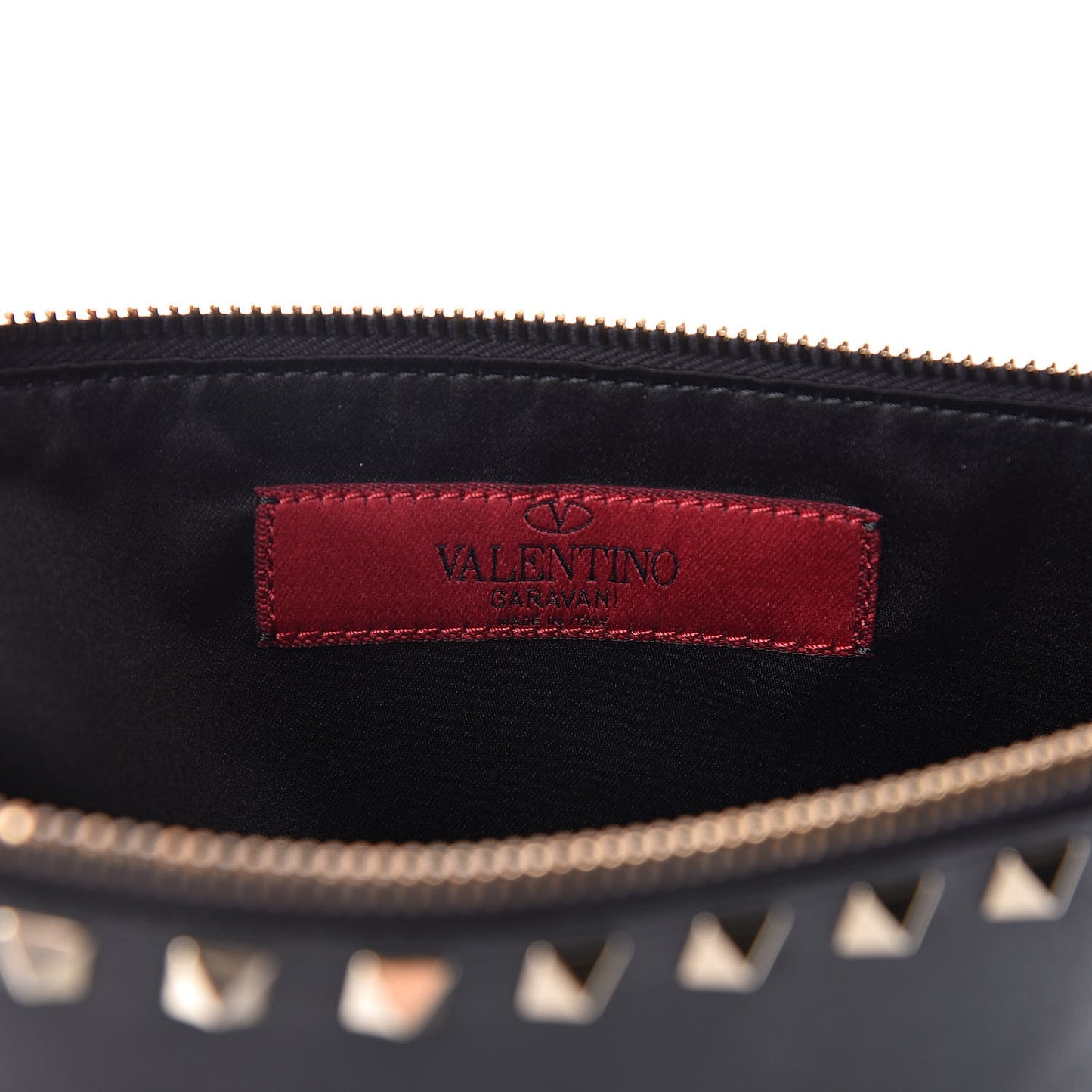 Vitello Large Rockstud Zip Pouch Black