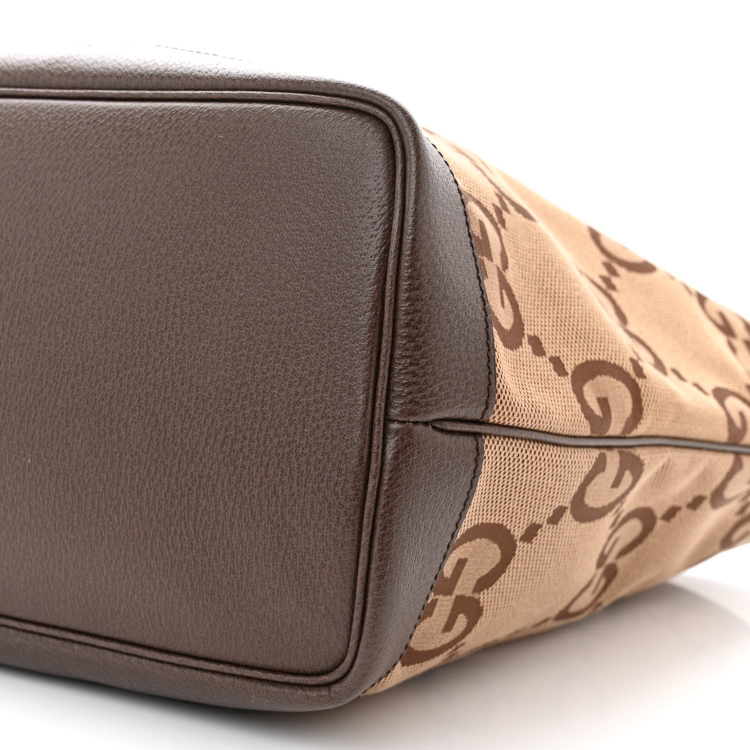 Gucci Monogram Jumbo GG Textured Dollar Calfskin Web Medium Ophidia Shopping Tote Camel Ebony 10 of 10