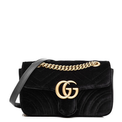 Gucci Velvet Matelasse Mini GG Marmont Shoulder Bag Black 1 of 8