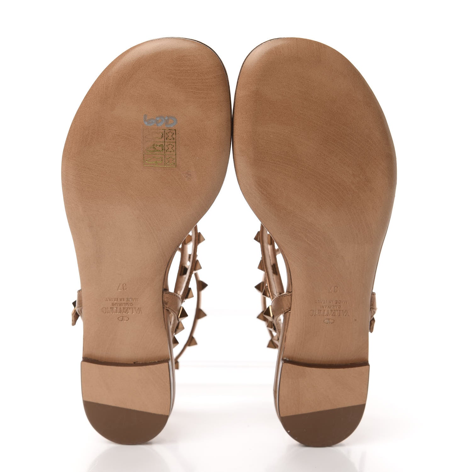 Valentino Garavani Metallic Nappa Rockstud Ankle Wrap Flat Thong Sandals 37 Bronze 6 of 13