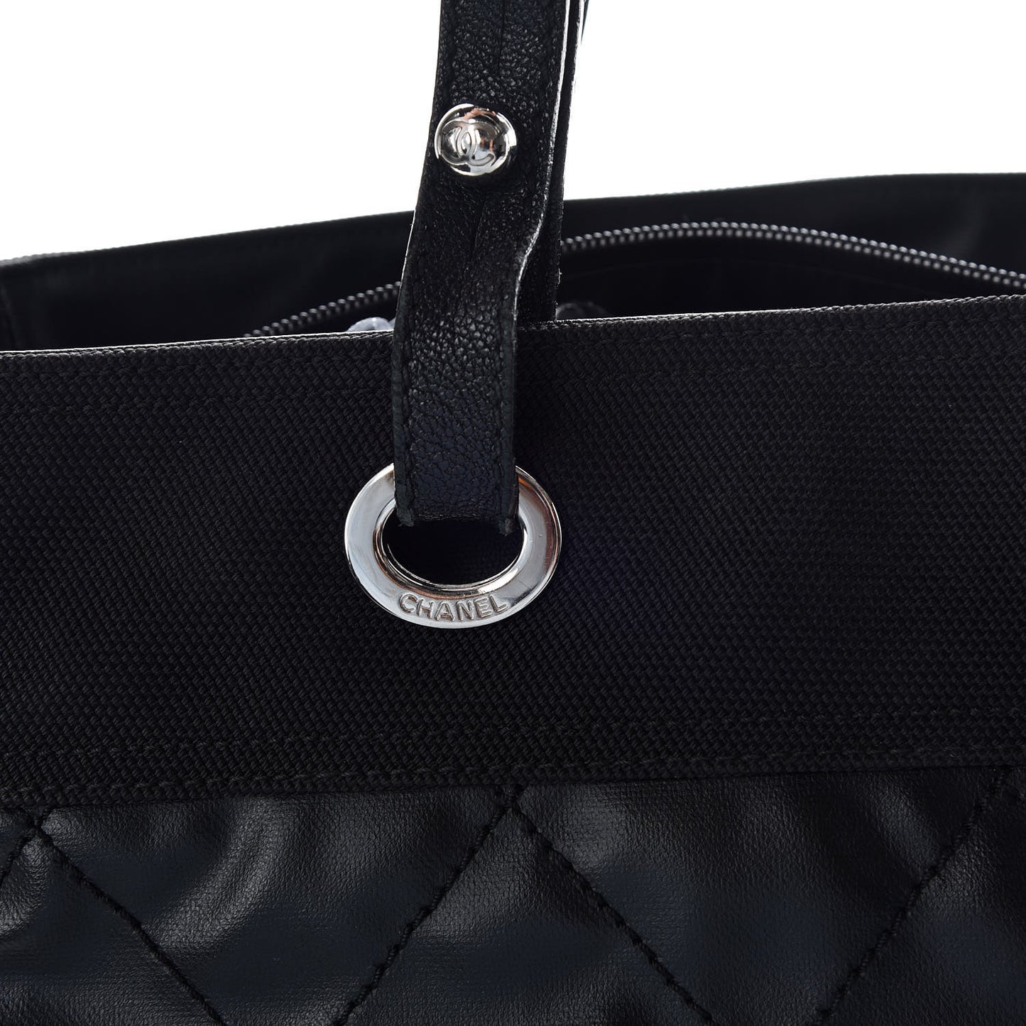 Coated Canvas Quilted Large Paris Biarritz Tote Black