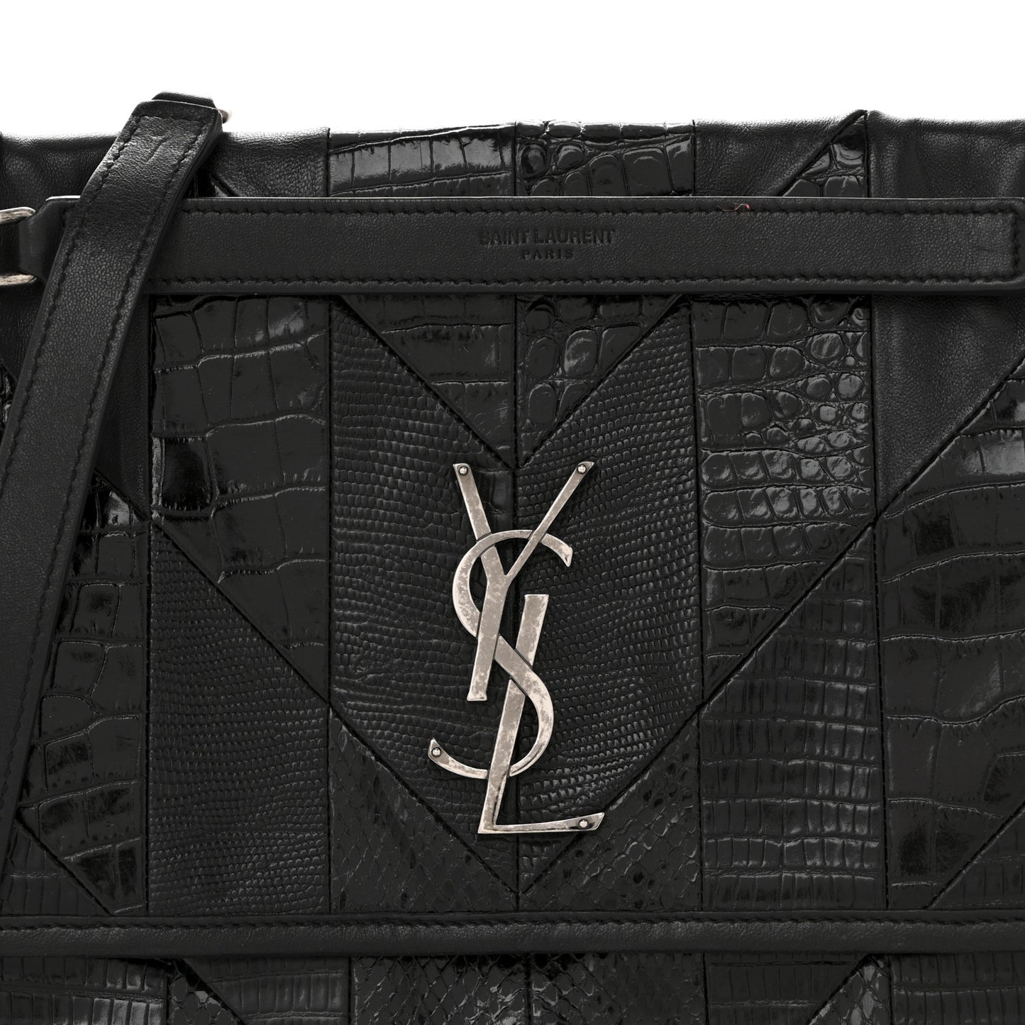 Calfskin Ayers Patchwork Monogram Medium Niki Chain Satchel Black