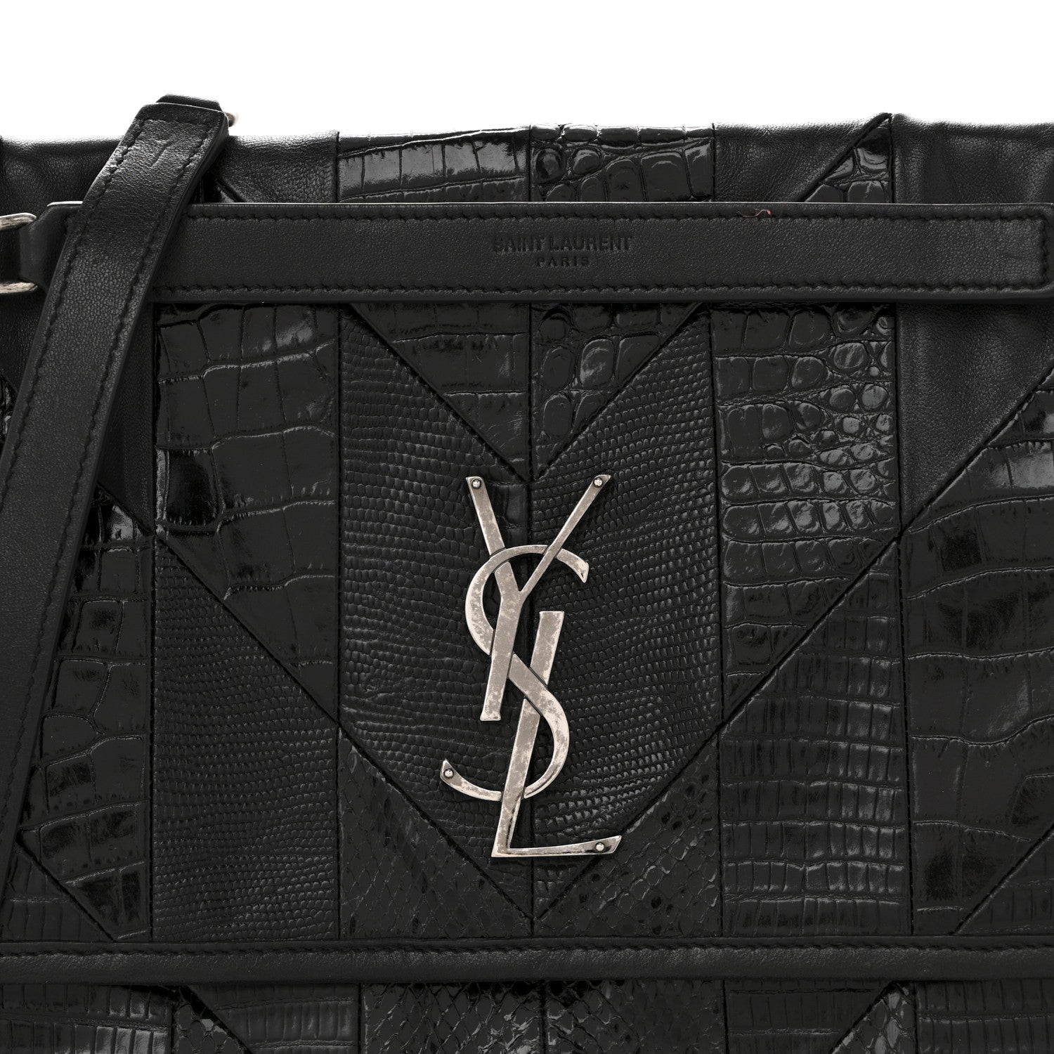 Saint Laurent Calfskin Ayers Patchwork Monogram Medium Niki Chain Satchel Black 8 of 14
