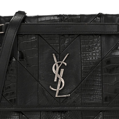 Saint Laurent Calfskin Ayers Patchwork Monogram Medium Niki Chain Satchel Black 8 of 14