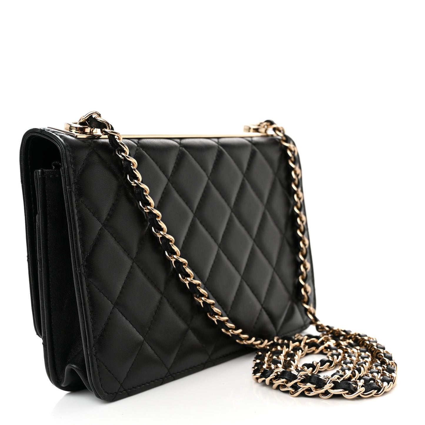 Lambskin Quilted Trendy CC Wallet On Chain WOC Black