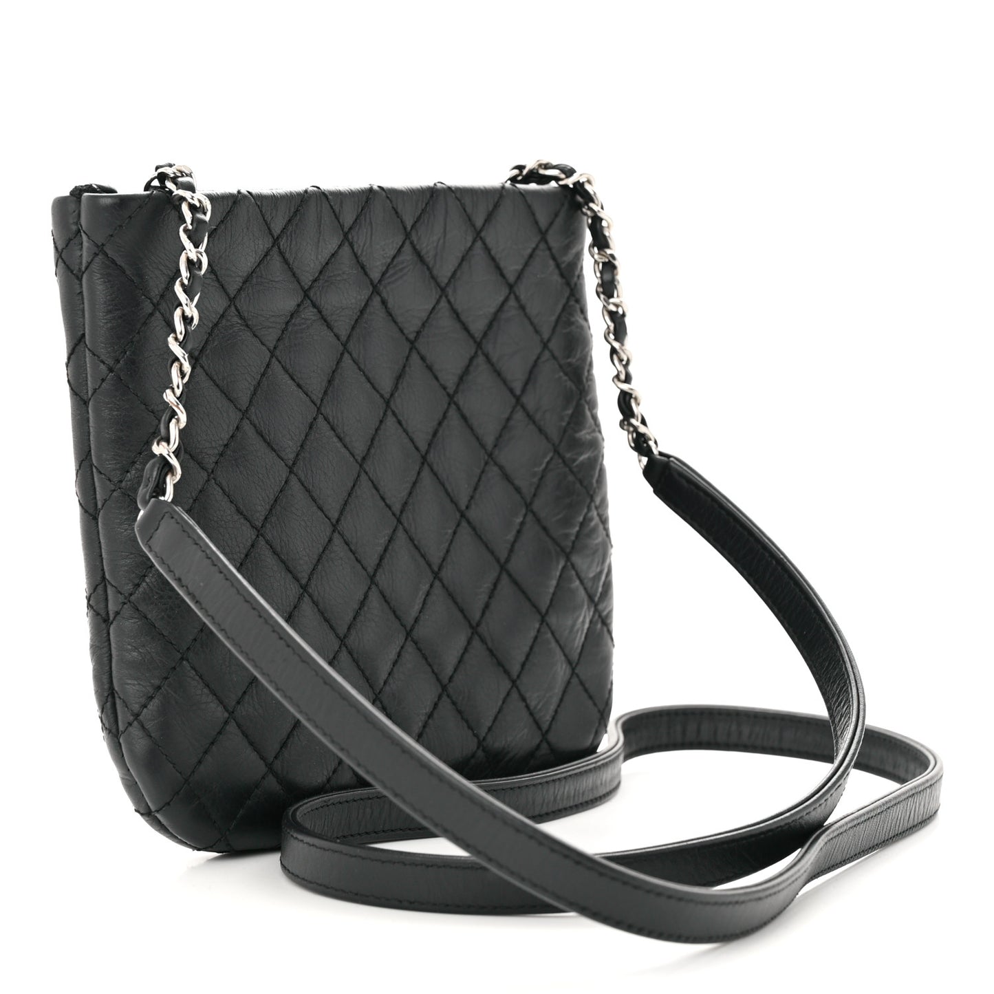 Aged Calfskin Quilted Crossbody Bag Black