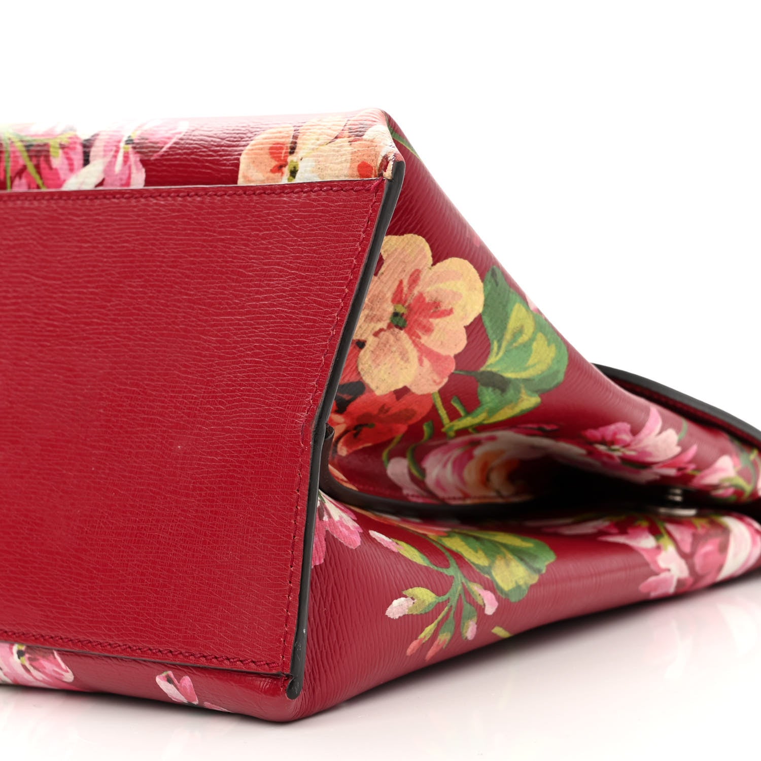 Gucci Shangai Calfskin Blooms Print Medium Bamboo Daily Top Handle Bag Romantic Cerise Multicolor 9 of 13