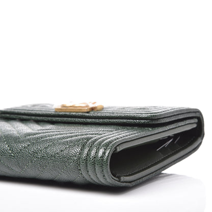 Chanel Caviar Chevron Quilted Boy Compact Wallet Dark Green 6 of 12
