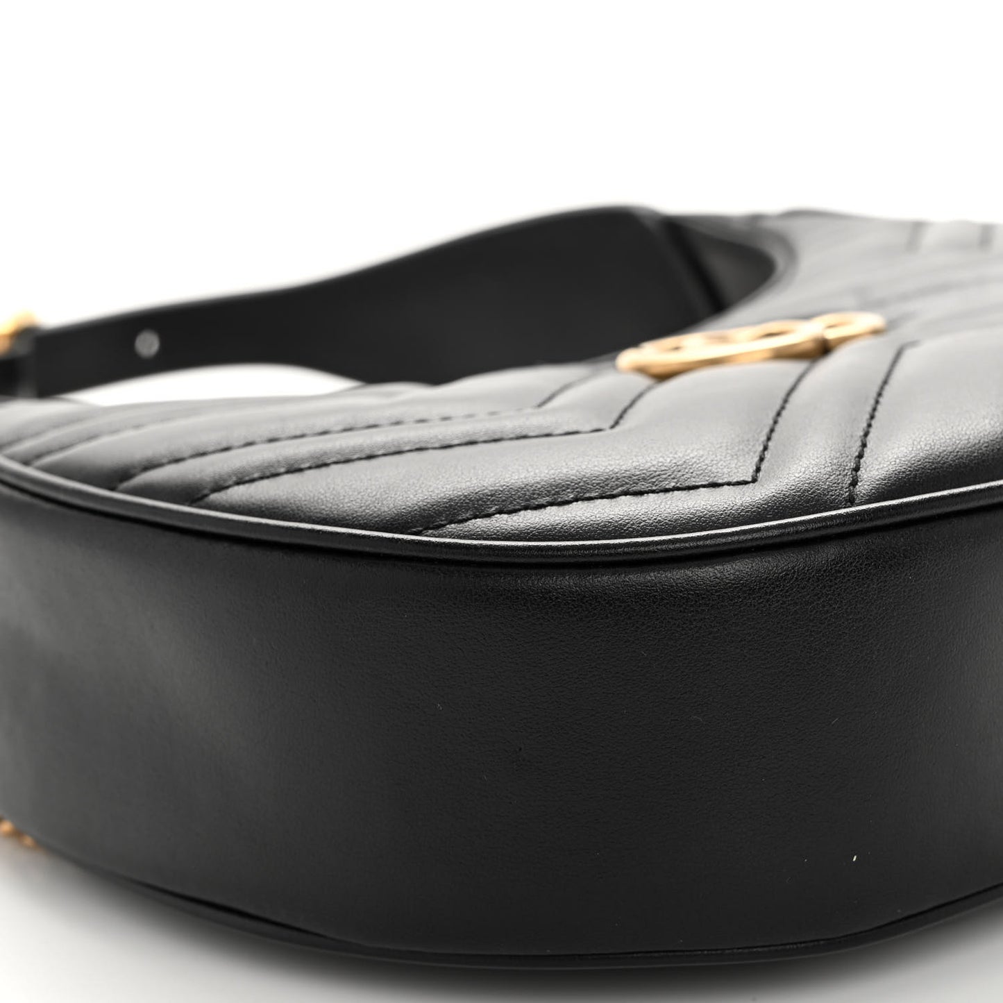 Calfskin Matelasse Chevron Mini GG Marmont Half Moon Hobo Black