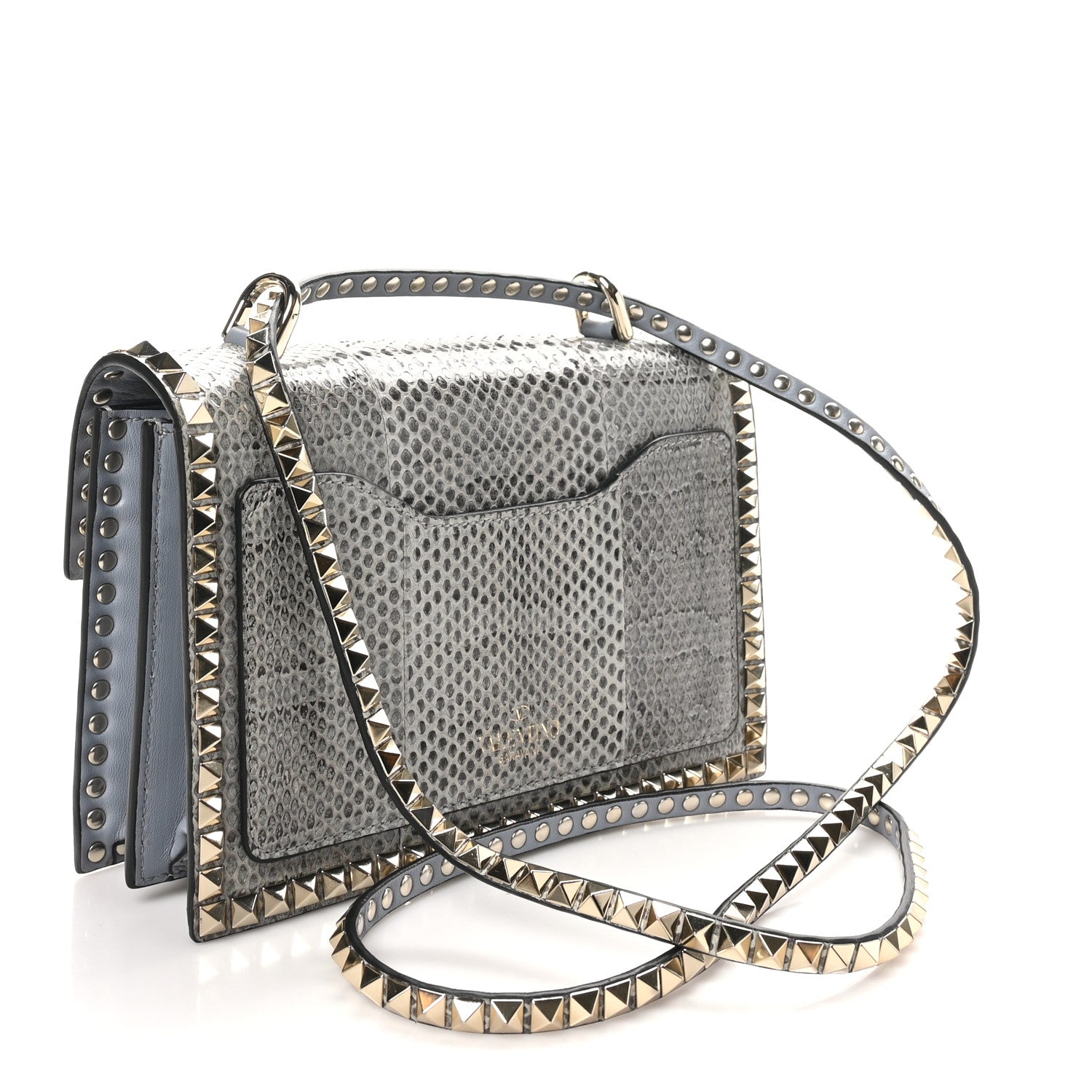 Valentino Garavani Snakeskin Rockstud No Limit Shoulder Bag Blue Multicolor 3 of 9