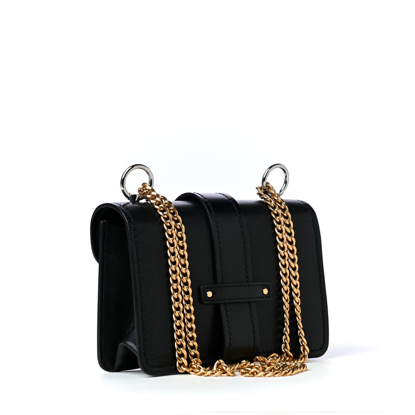 Shiny Goatskin Calfskin Mini Aby Chain Shoulder Bag Black