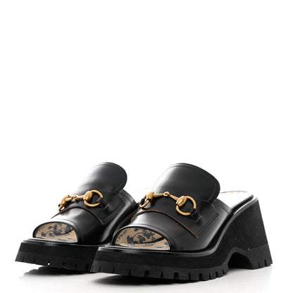 Gucci Cordovan Lux Womens Harald Horsebit Platform Slide Sandals 38.5 Black 3 of 14