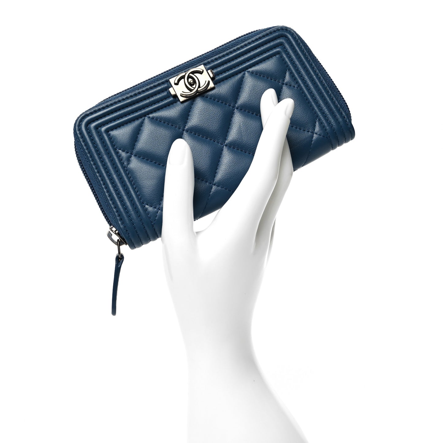 Lambskin Quilted Small Boy Zip Around Wallet Blue