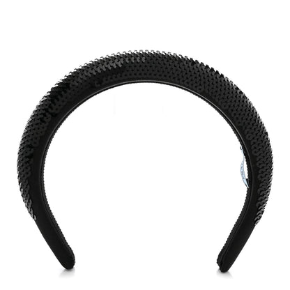 Prada Satin Sequin Embellished Headband Clear Black 1 of 6
