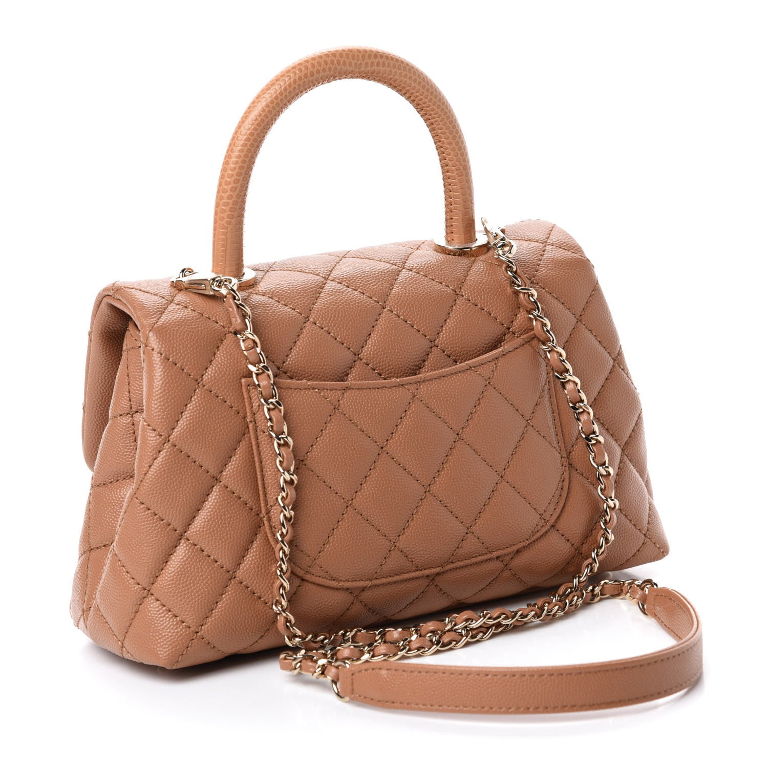 Chanel Caviar Quilted Lizard Embossed Mini Coco Handle Flap Brown 4 of 11