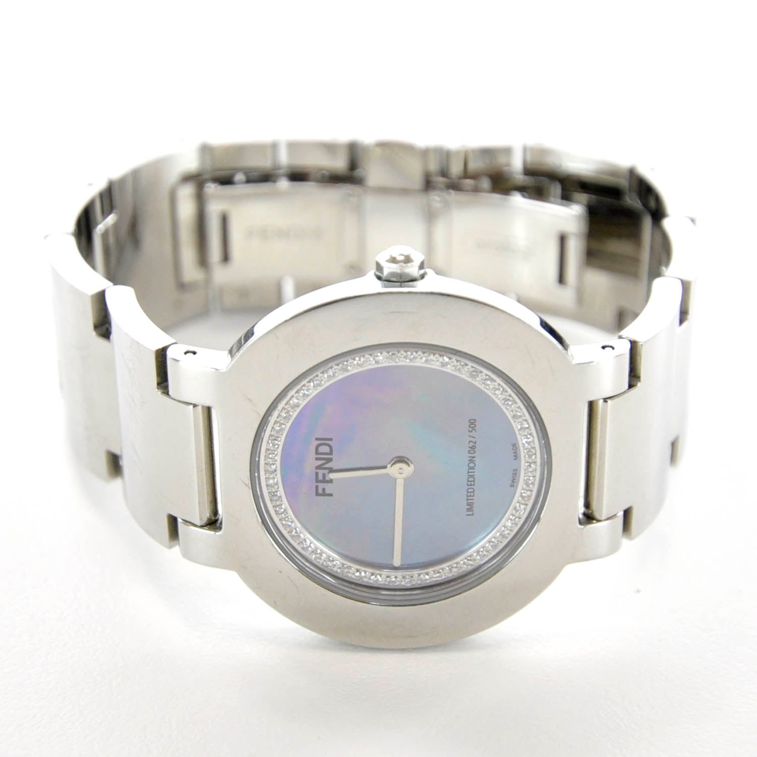 Fendi Stainless Steel Diamond Bezel Blue Mother of Pearl 35mm Orologi Quartz Watch 1 of 7