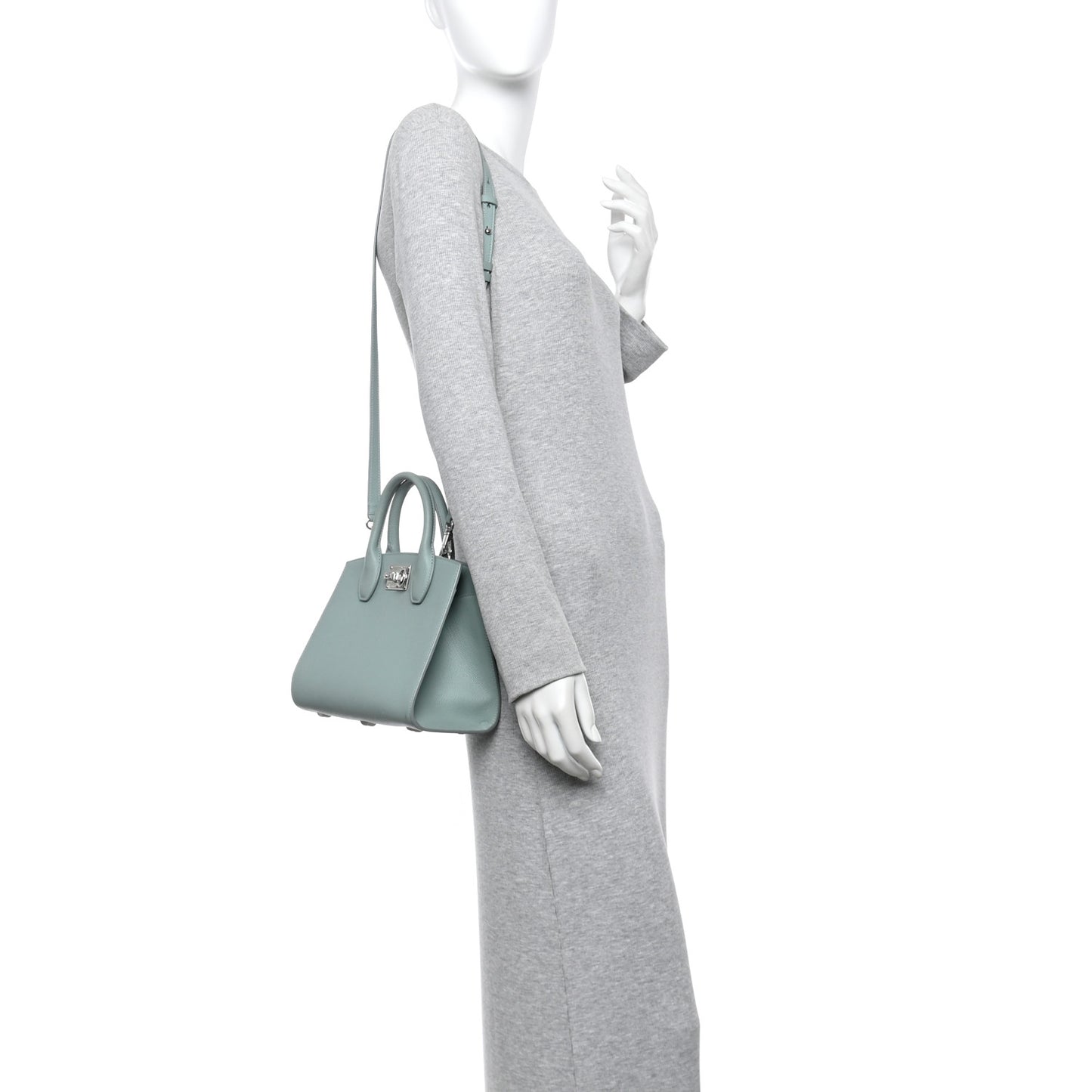 Hammered Calfskin Small The Studio Box Bag Aqua Green