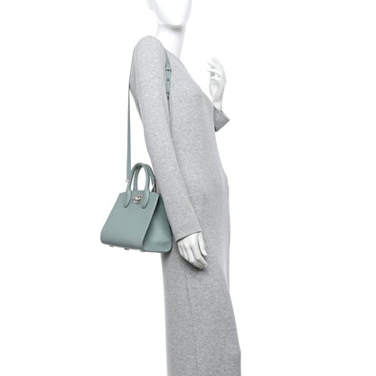 Salvatore Ferragamo Hammered Calfskin Small The Studio Box Bag Aqua Green 2 of 11