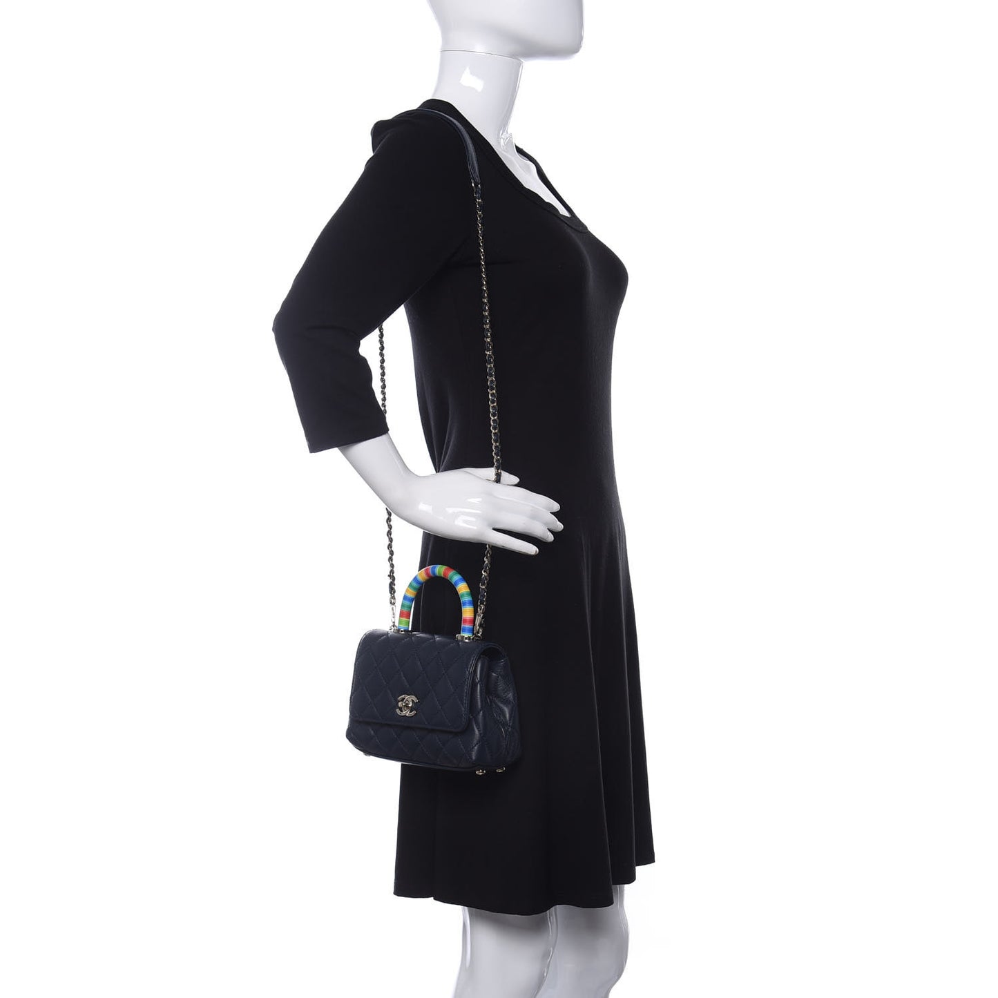 Goatskin Quilted Extra Mini Rainbow Coco Handle Flap Navy Blue
