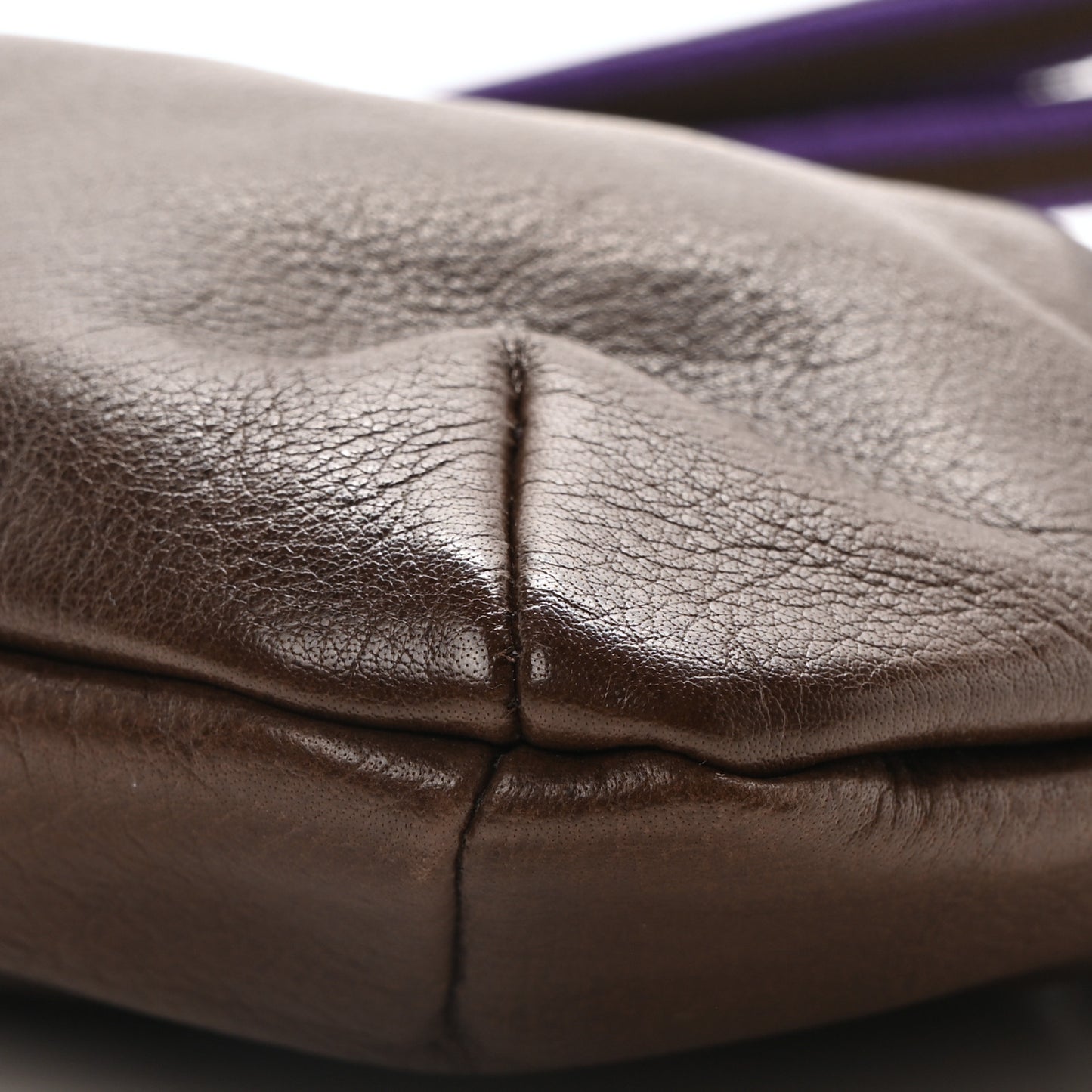Goatskin Madras Bow Mini Pouch Brown Purple