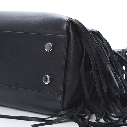 Saint Laurent Grained Calfskin Medium Fringe Cabas Rive Gauche Black 10 of 19