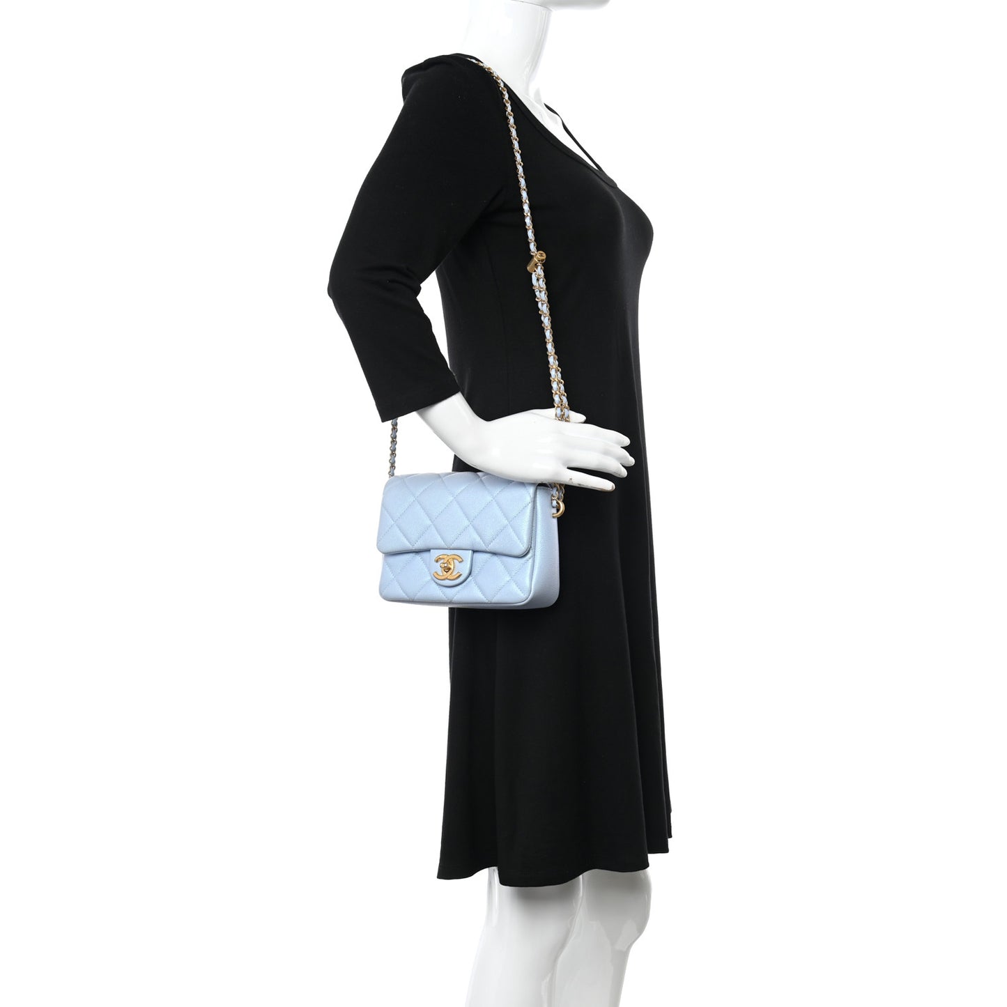 Iridescent Caviar Quilted Mini My Perfect Flap Light Blue