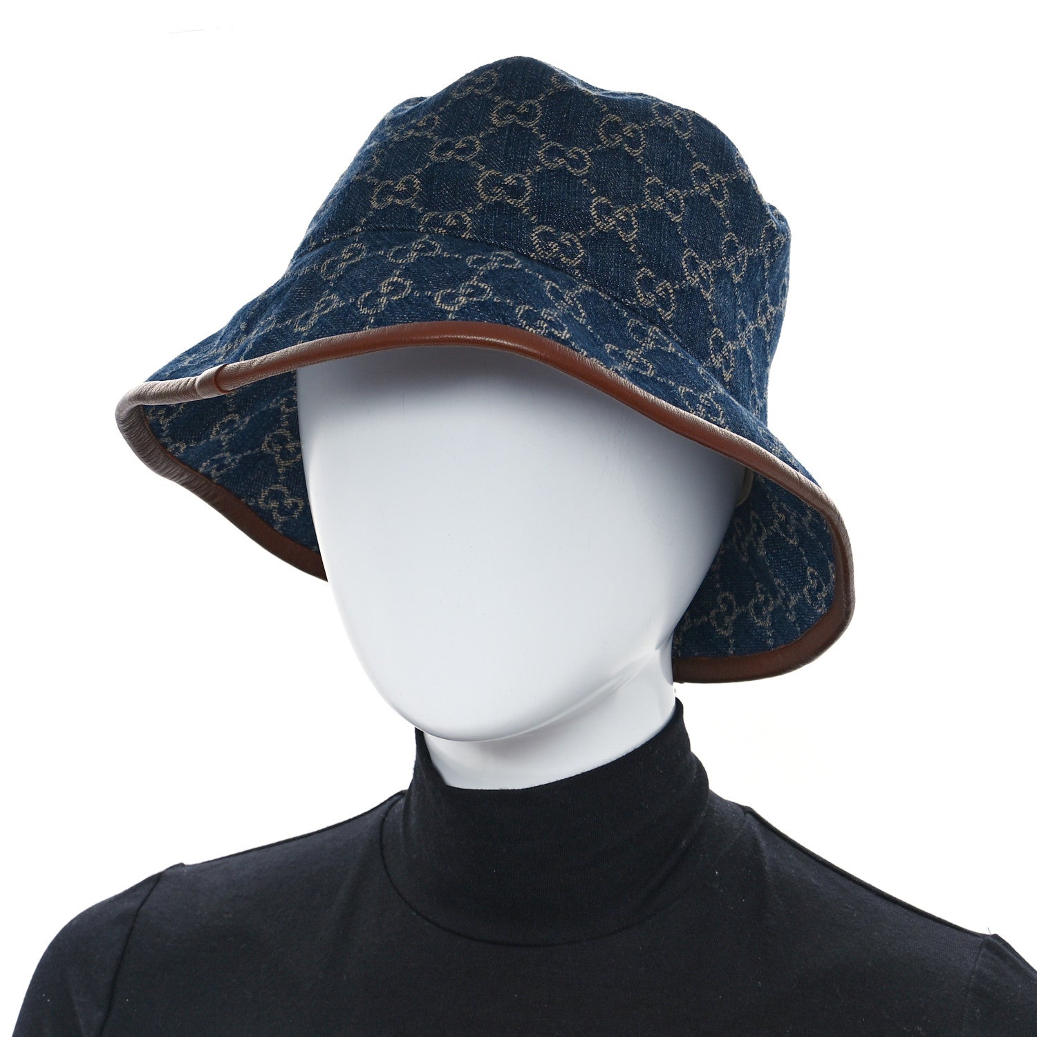 Gucci Washed Jacquard Denim Nappa GG Monogram Oscar Bucket Hat M Denim Cuir 2 of 10