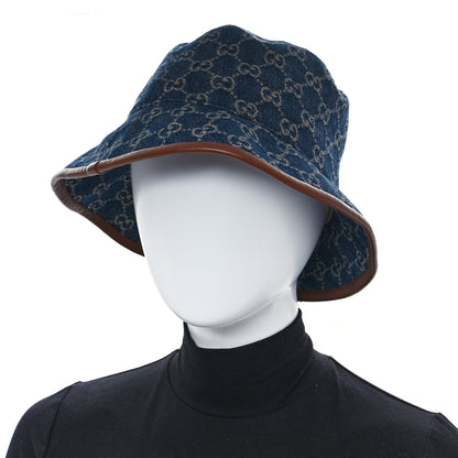 Gucci Washed Jacquard Denim Nappa GG Monogram Oscar Bucket Hat M Denim Cuir 2 of 10