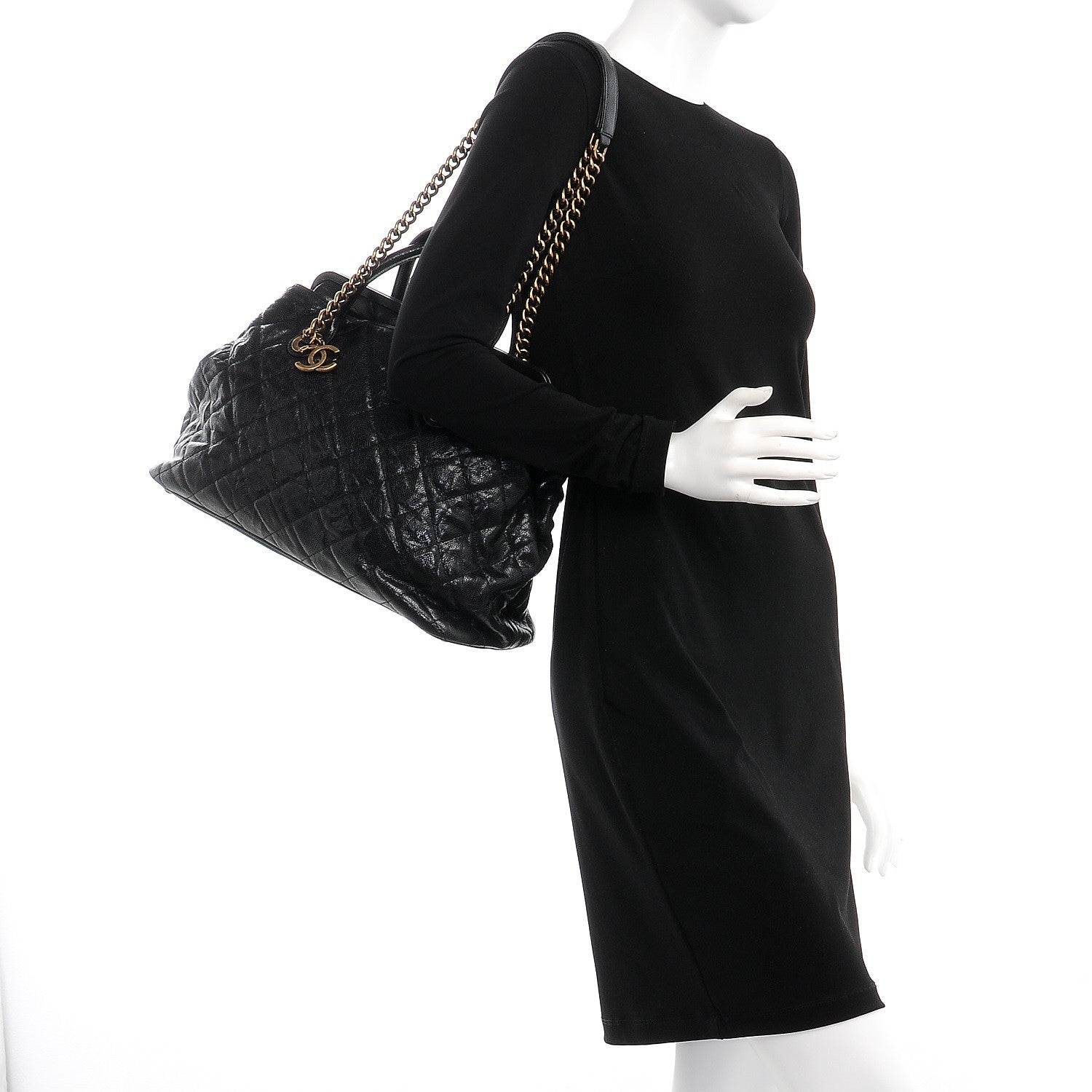 Chanel Glazed Caviar Quilted Large Frame Tote Black 2 of 10