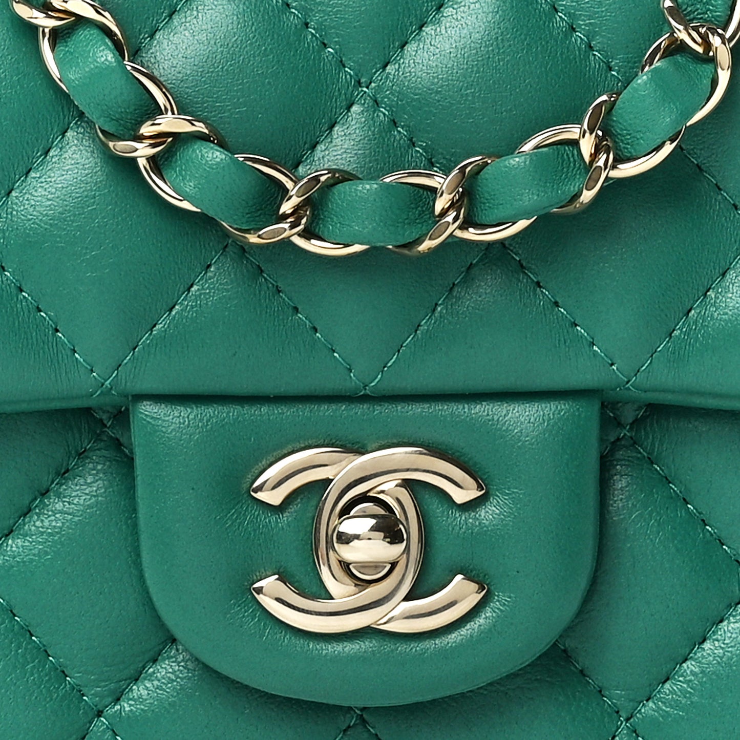 Lambskin Quilted Mini Square Flap Green