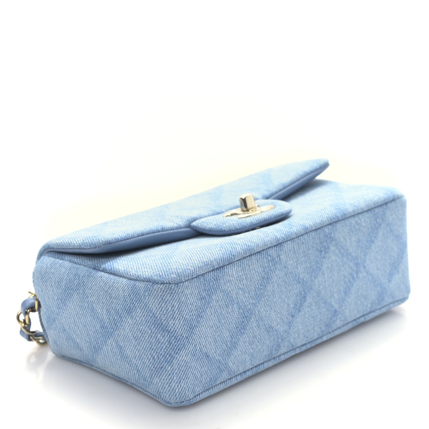 Printed Denim Quilted Mini Rectangular Flap Light Blue
