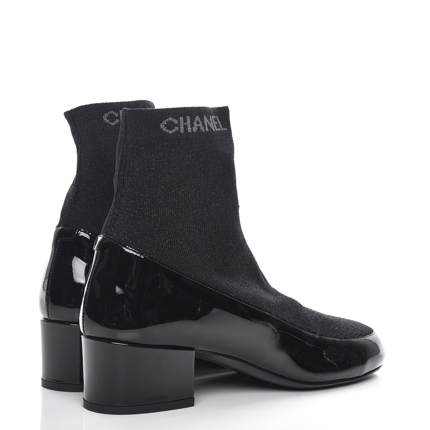 Fabric Patent Short Boots 38 Dark Grey Black