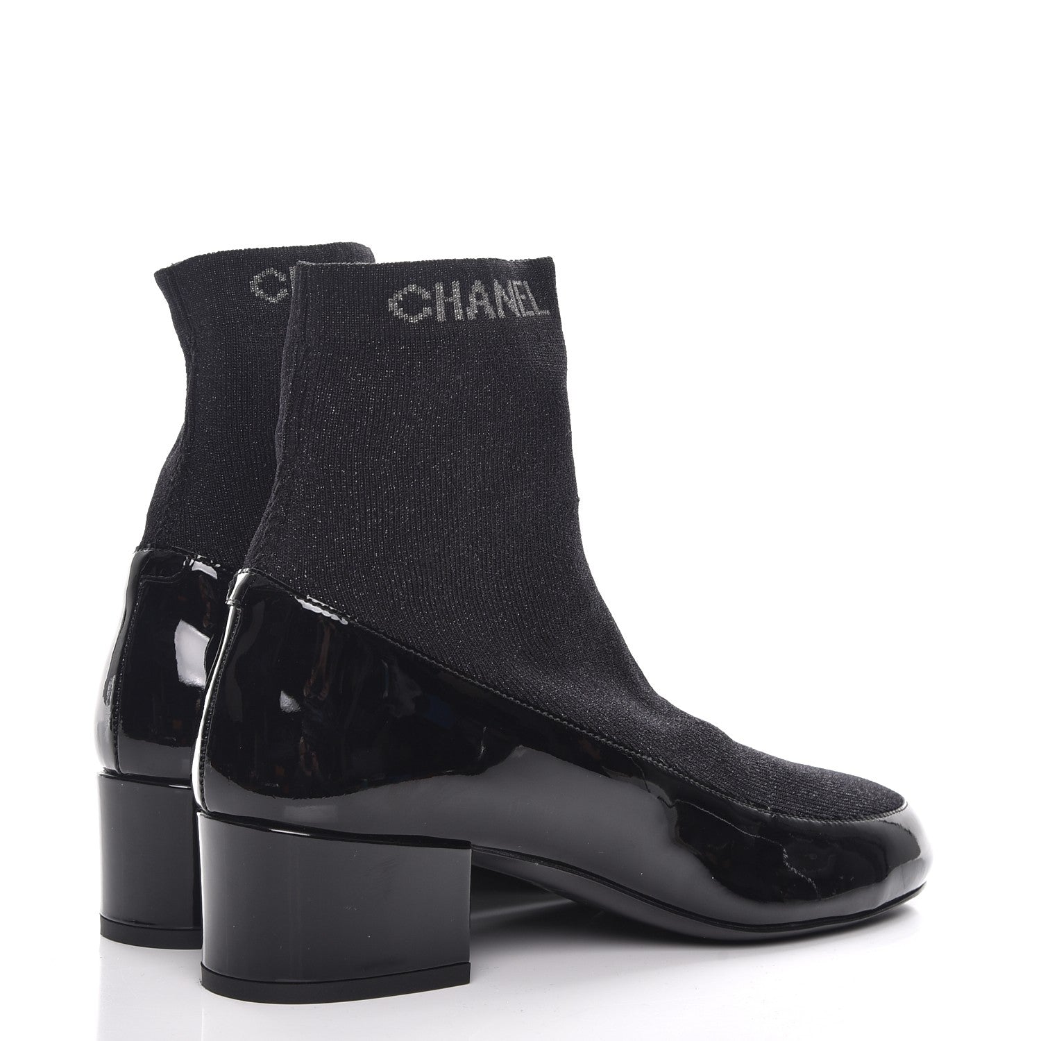 Chanel Fabric Patent Short Boots 38 Dark Grey Black 4 of 9