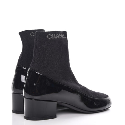 Chanel Fabric Patent Short Boots 38 Dark Grey Black 4 of 9