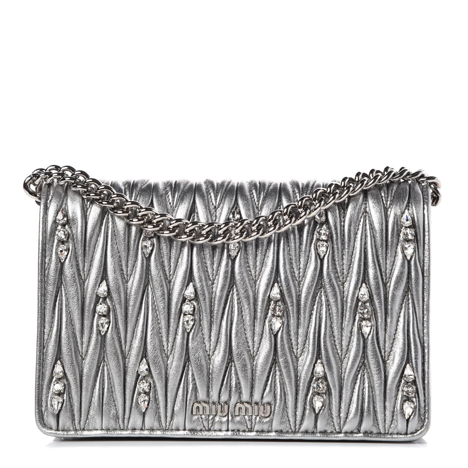 Miu Miu Nappa Crystal Chain Crossbody Cromo 1 of 11