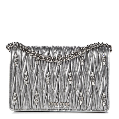 Miu Miu Nappa Crystal Chain Crossbody Cromo 1 of 11