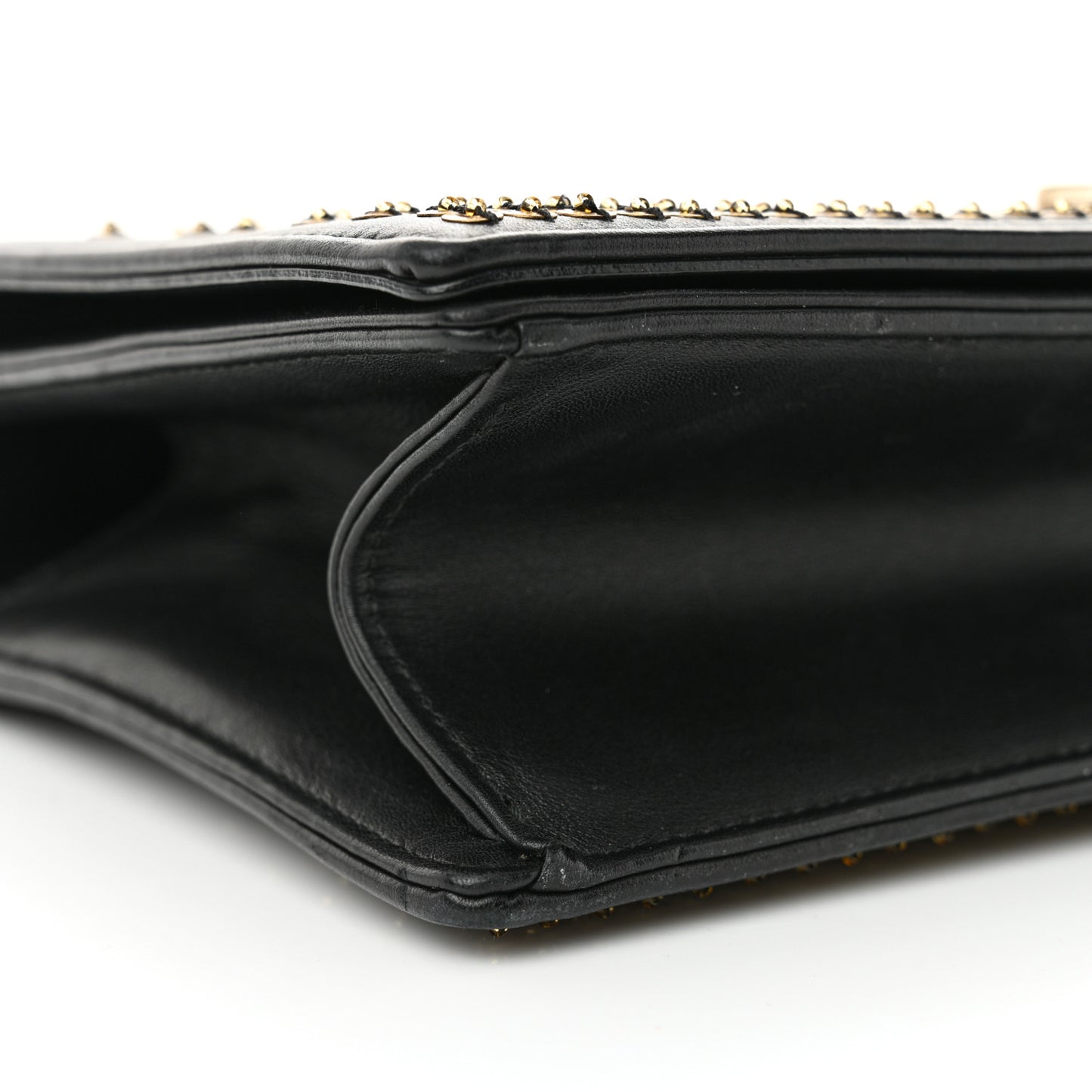 Calfskin Beaded Medium Diorama Flap Bag Black Gold
