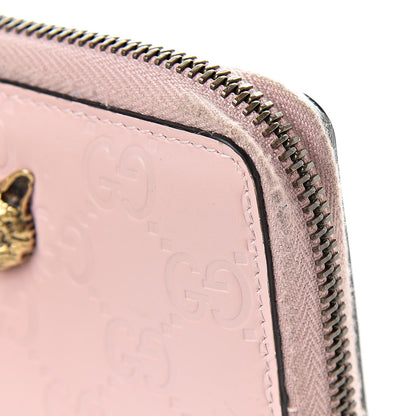 Gucci Guccissima Signature Crystal Cat Zip Around Card Case Light Candy Pink 10 of 11
