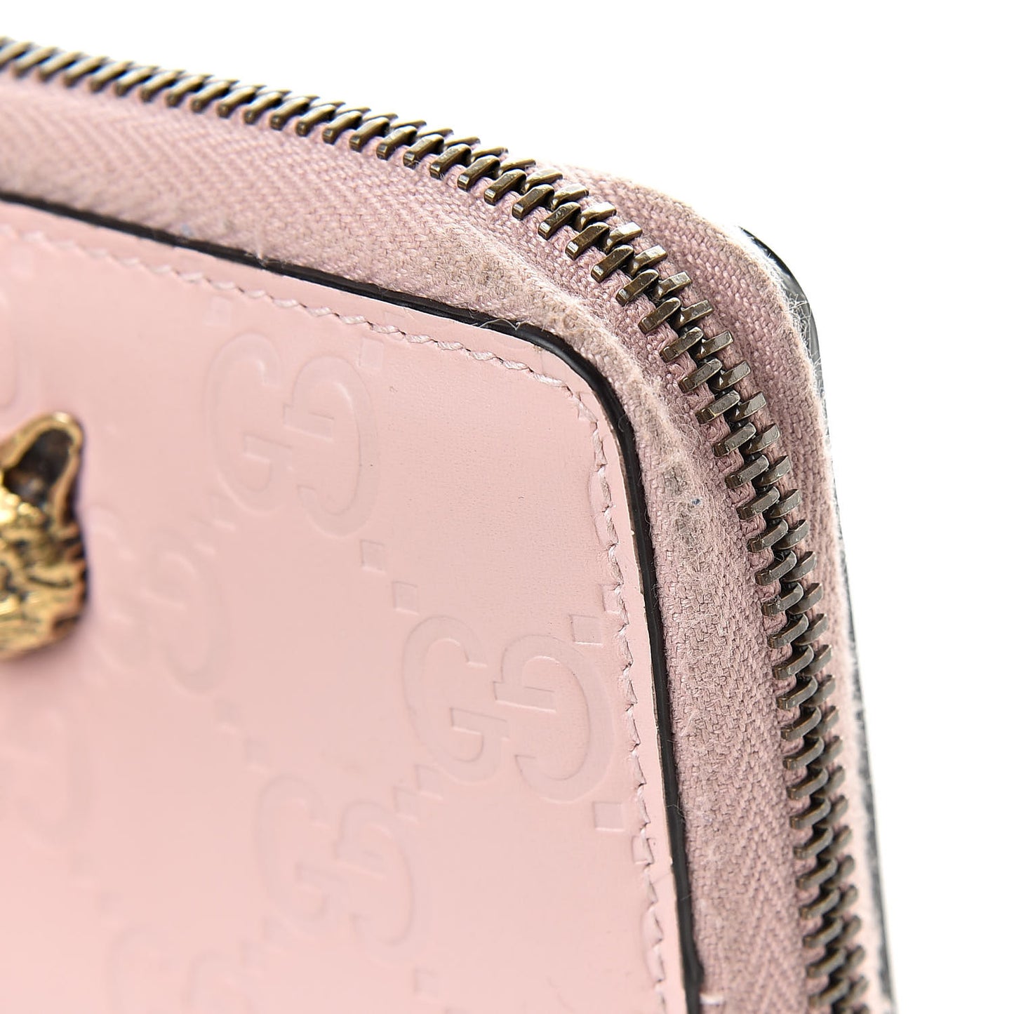 Guccissima Signature Crystal Cat Zip Around Card Case Light Candy Pink