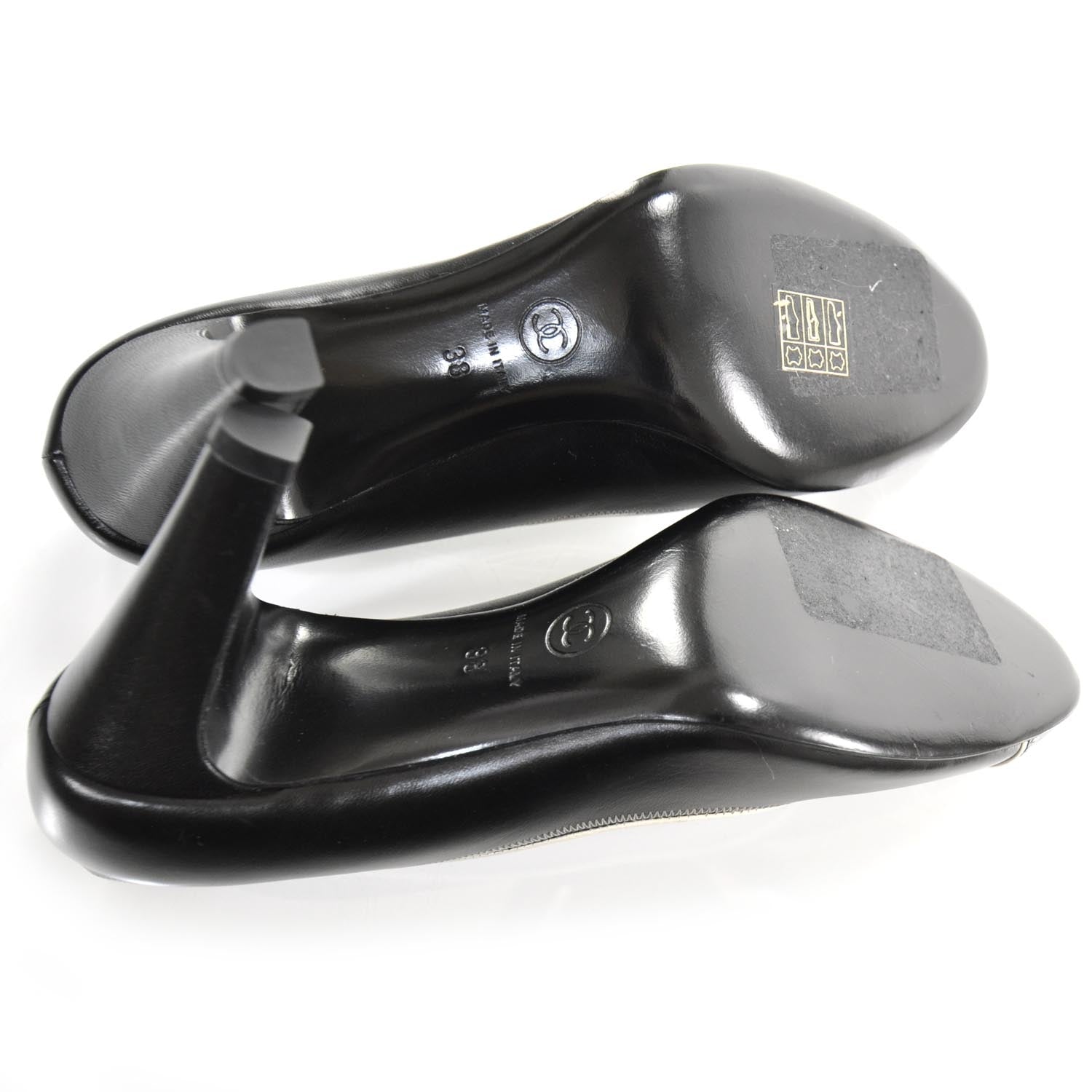 Chanel Leather CC Heels 38 Black 5 of 8