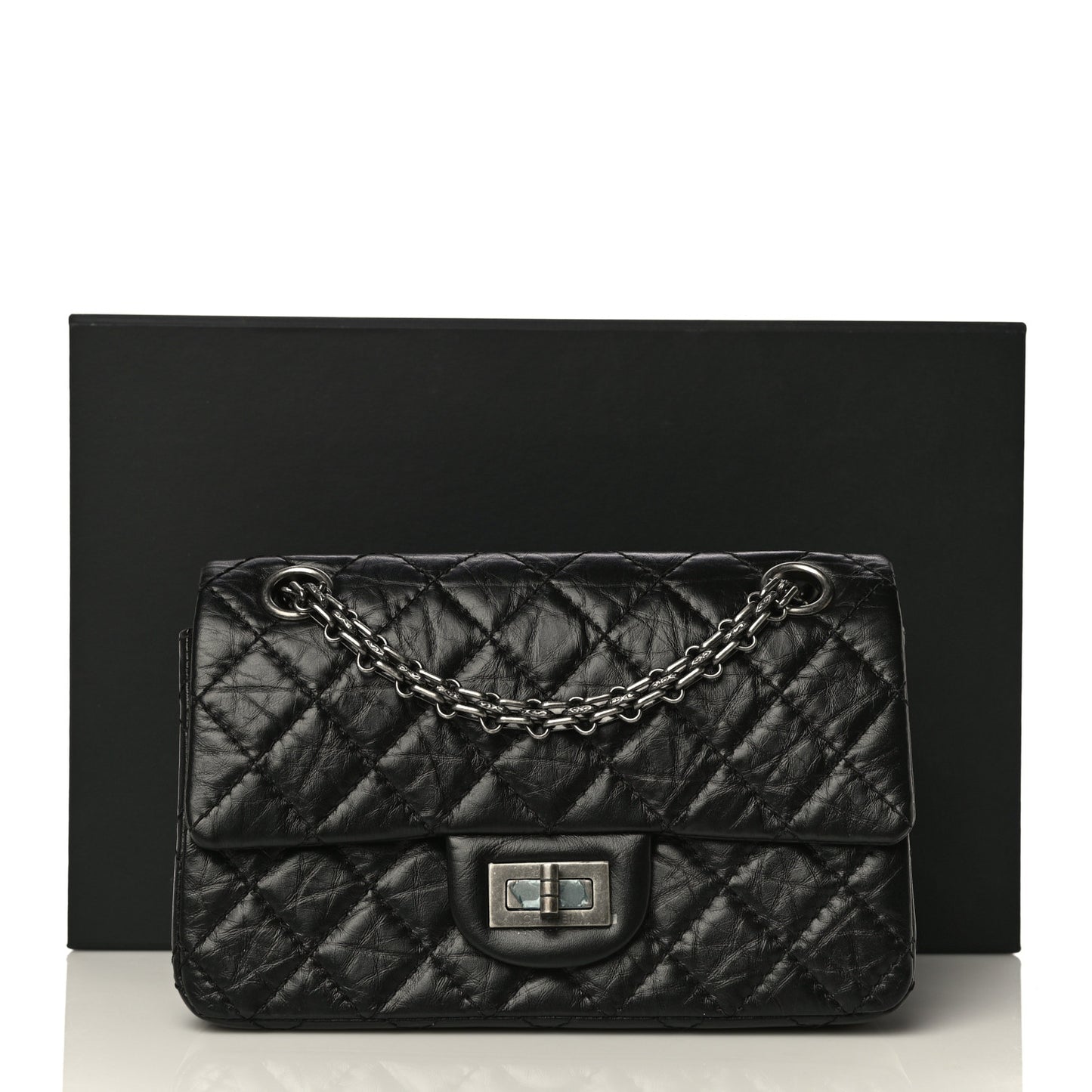Aged Calfskin Quilted 2.55 Reissue Mini Flap Black