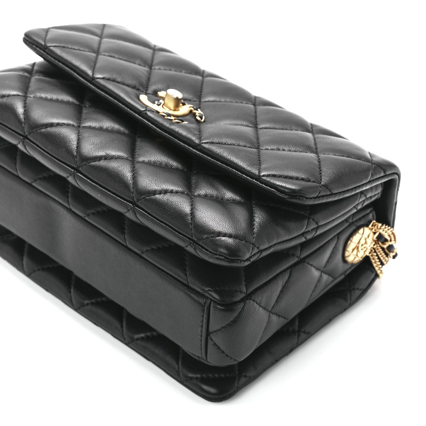 Lambskin Quilted Mini Medallion Multi Chain Flap Black