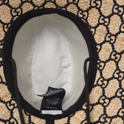 Gucci Raffia Elaphe GG Monogram Embroidered Wide Brim Hat Ivory Black 4 of 8