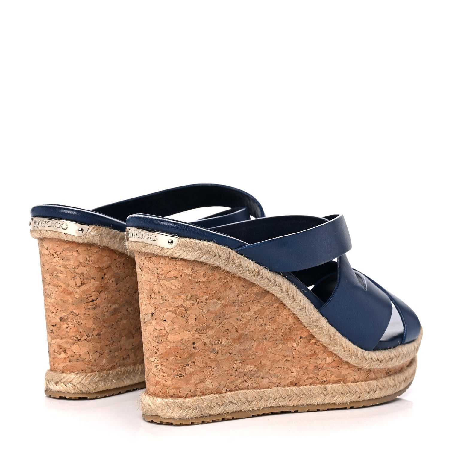 Jimmy Choo Calfskin Prima Cork Wedge Sandals 38.5 Blue 4 of 10