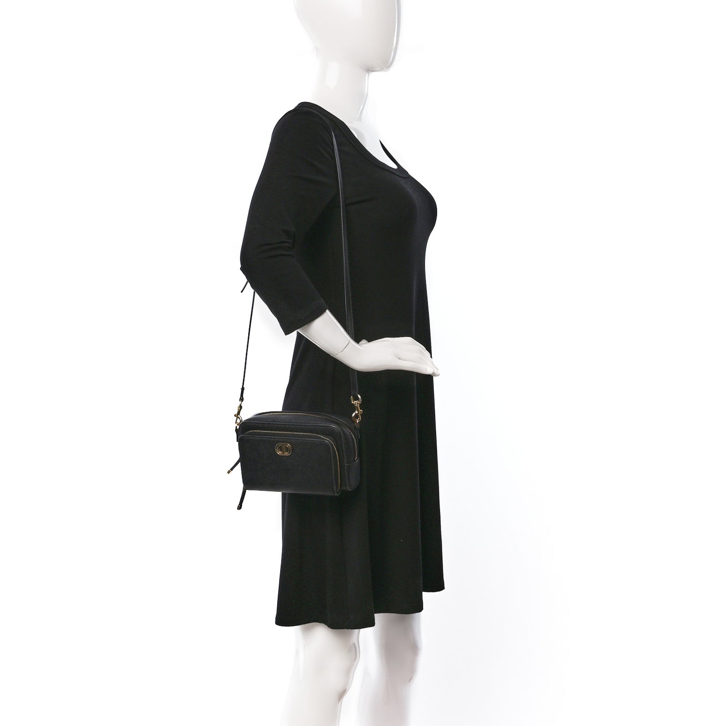 Grained Calfskin Caro Double Pouch Black