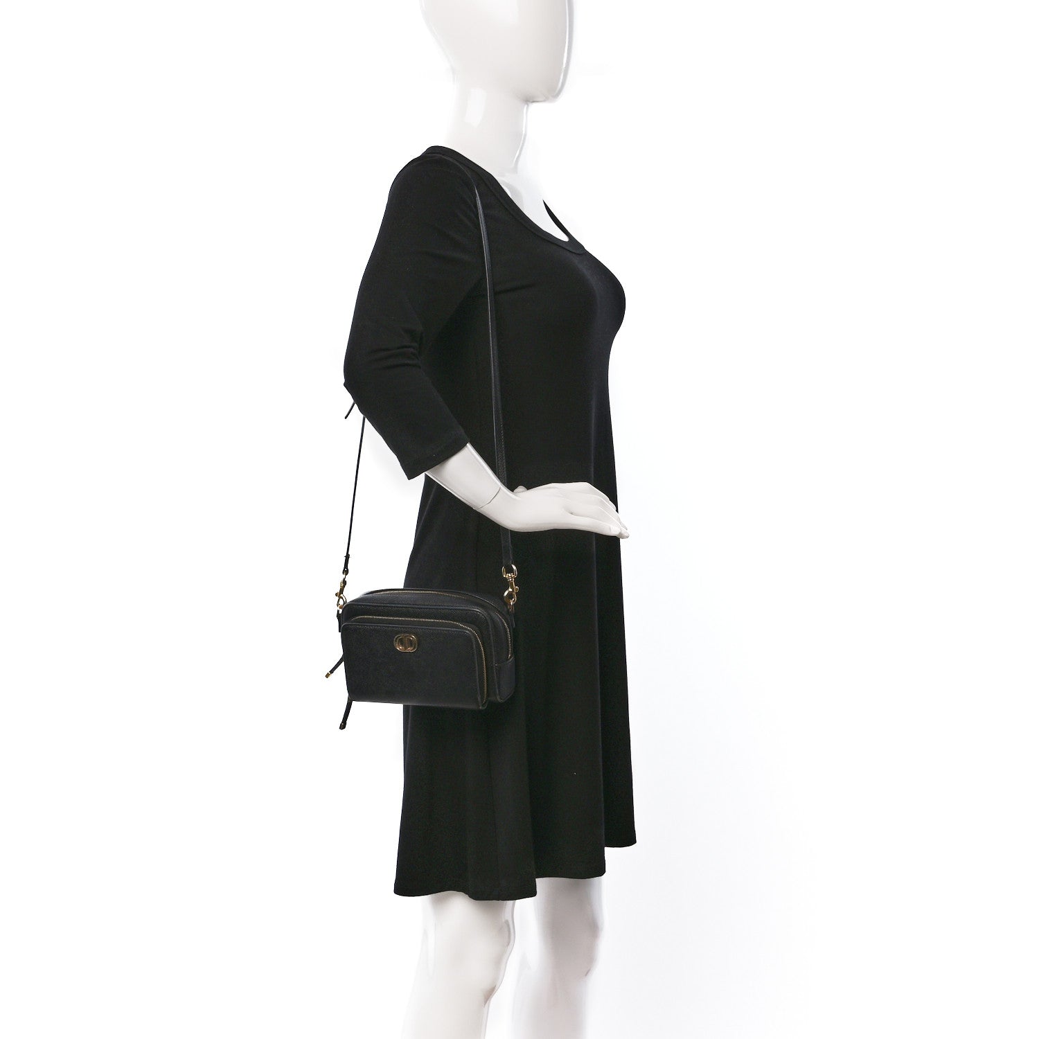 Christian Dior Grained Calfskin Caro Double Pouch Black 2 of 9