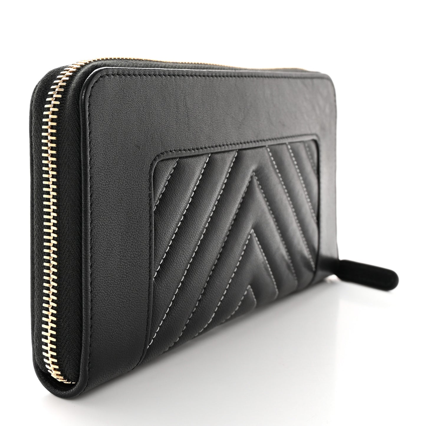 Sheepskin Chevron Quilted Mademoiselle Vintage Zip Around Wallet Black