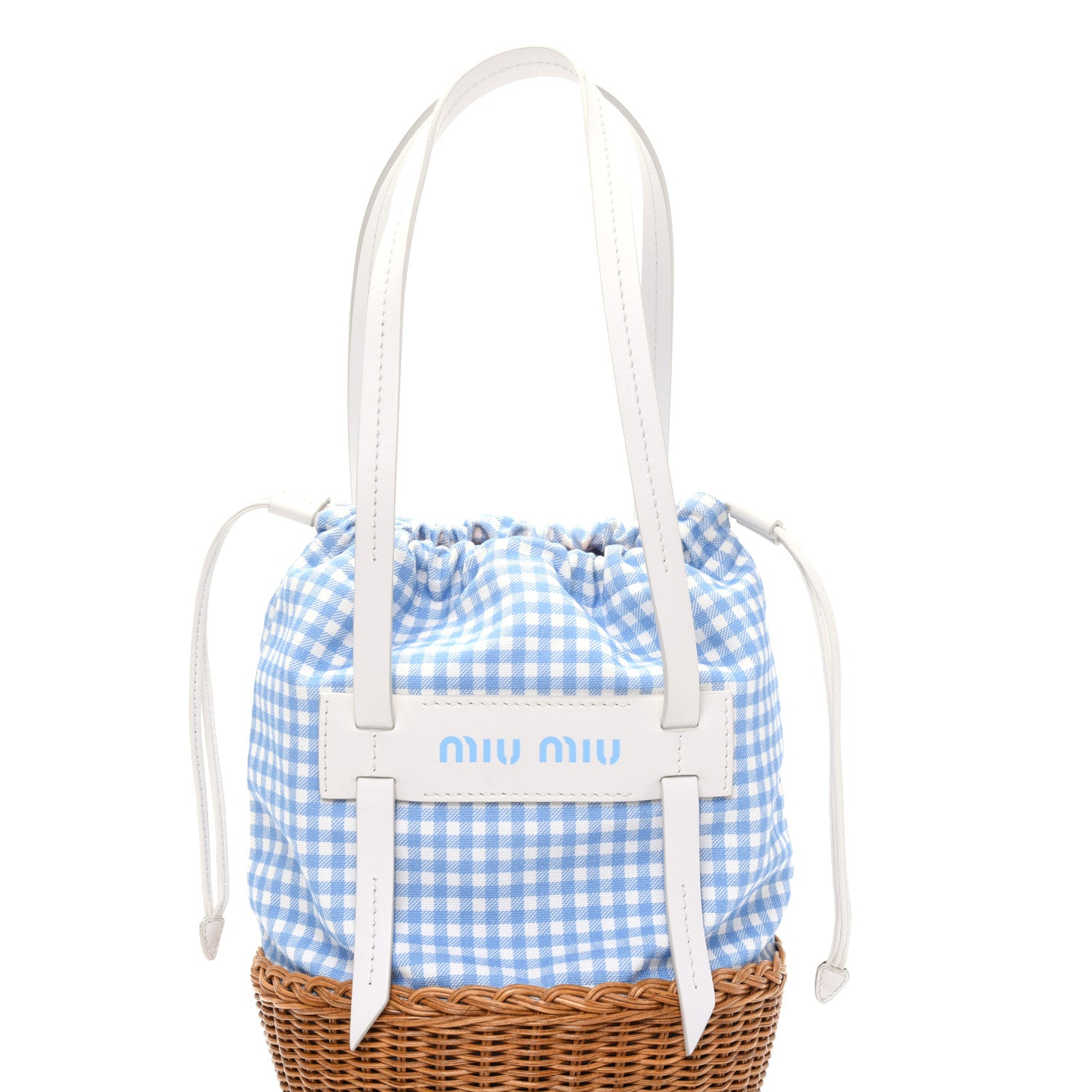 Miu Miu Canapa Vichy Wicker Gingham Basket Bag Celeste Miel 13 of 15