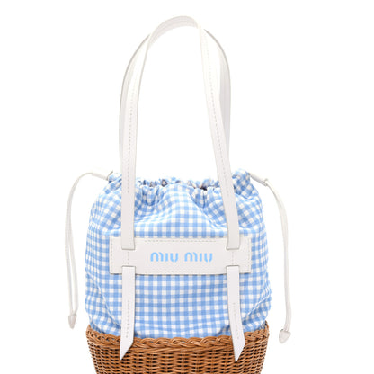 Miu Miu Canapa Vichy Wicker Gingham Basket Bag Celeste Miel 13 of 15